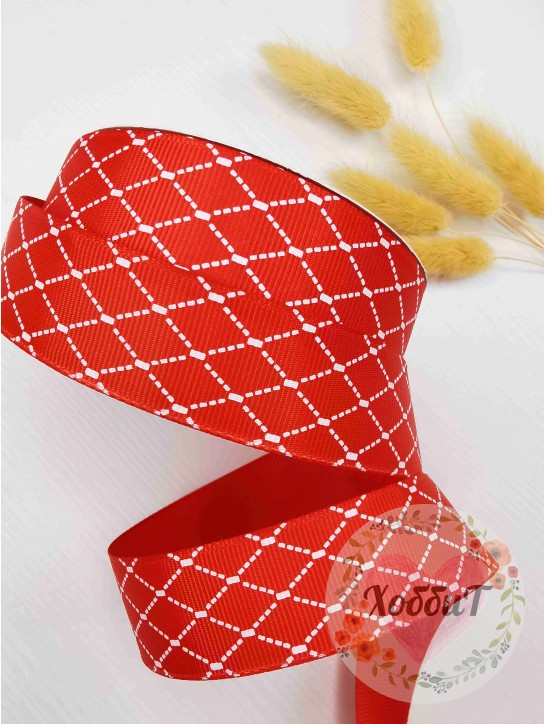 Лента репсовая с рисунком "Ромбики" 2,5см. (красный)